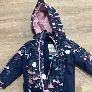 Roxy Kids' Navy and Pink Patterned Ski Coat growth system
